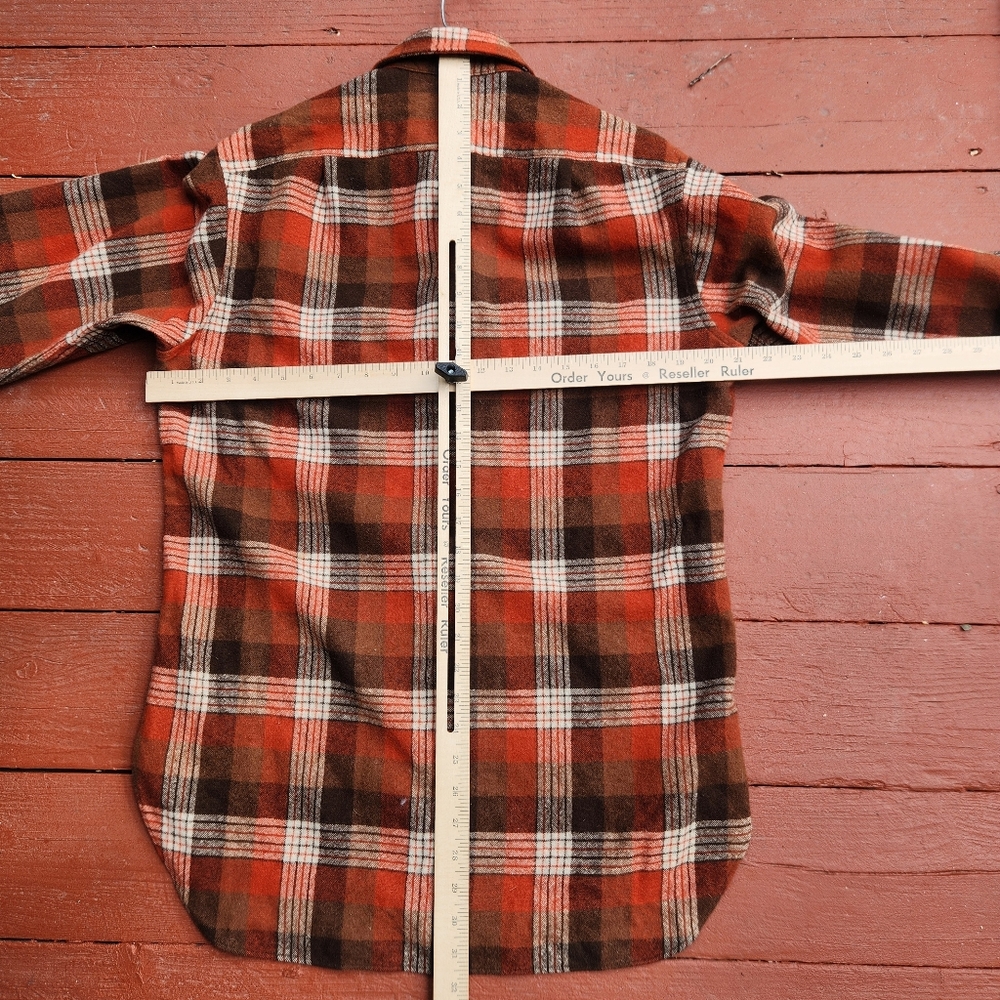 Vintage PENDLETON Men’s Shirt Shacket Size 15 1/2 Orange Plaid Tartan Wool 80s - Picture 6 of 8